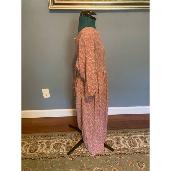 April Cornell Pink Floral 1/2 Sleeve Vintage Midi Sun Dress, size XL - Picture 6 of 6
